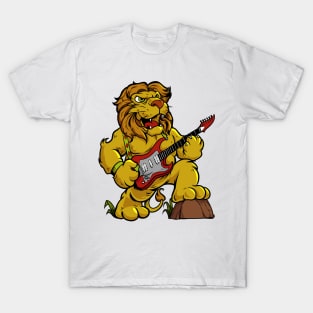 Cartoon lion playing electric guitar T-Shirt